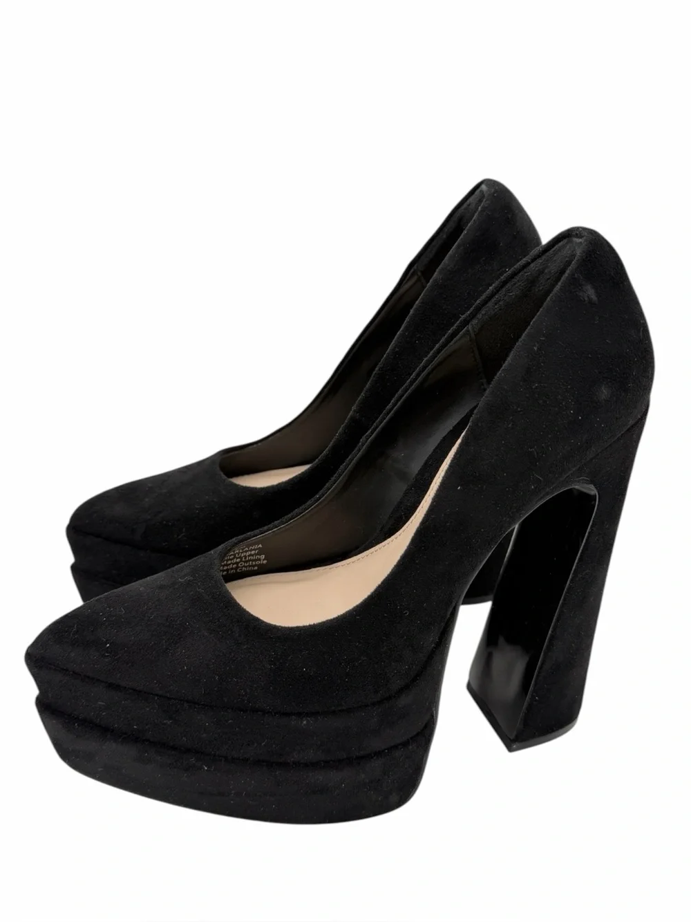 D'Amelio Marlania Platform Pump Black Microsuede Chunky Heel - US 5.5M